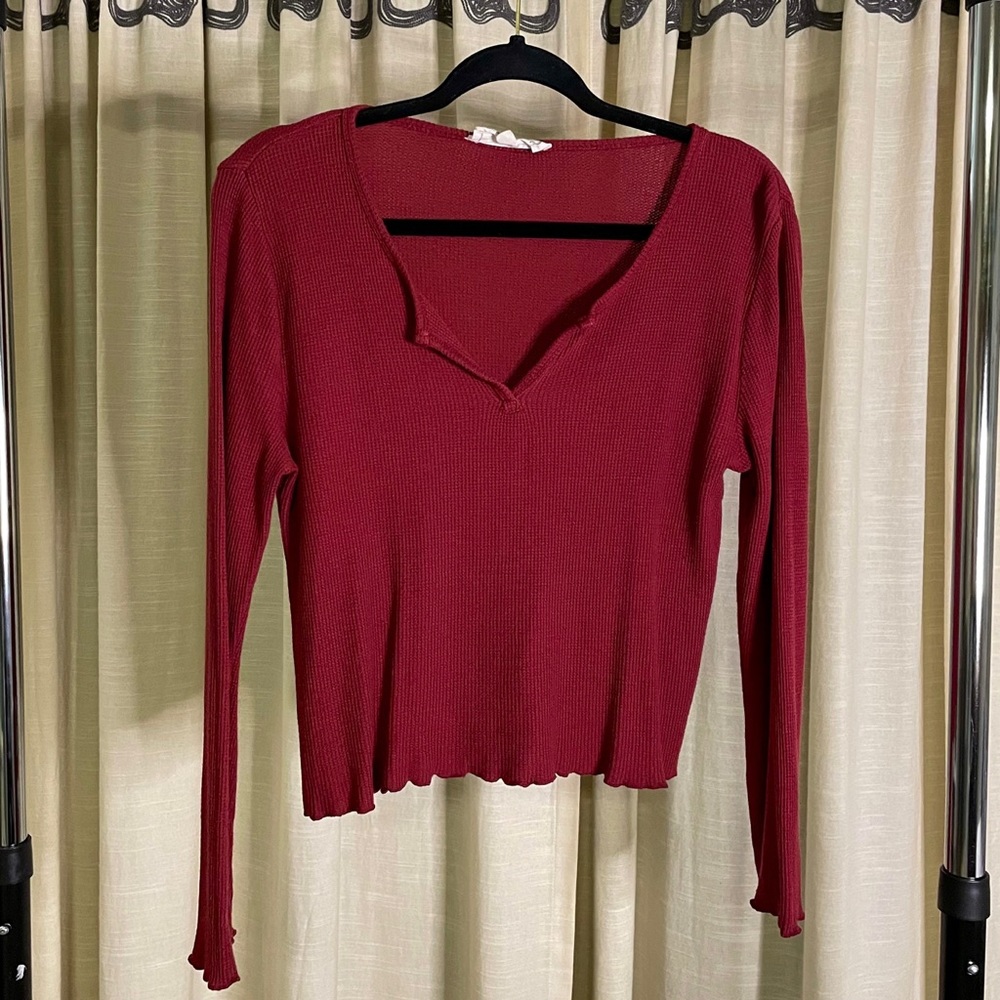 Hippie Rose Burgundy Waffle Knit Crop Top, Sz XL